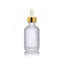 1 Oz Frosted Glass Bottle With Gold & White Dropper