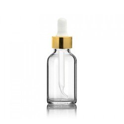 1 Oz Clear Glass Bottle With Gold & White Dropper