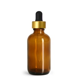 2 Oz Amber Glass Bottle With Gold Dropper