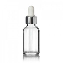 1 Oz Clear Glass Bottle With Silver & White Dropper