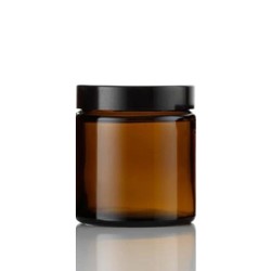 4 Oz Amber Glass Jar With Black Smooth Lined Cap 4 Oz Amber Glass Jar With Black Smooth Lined Cap