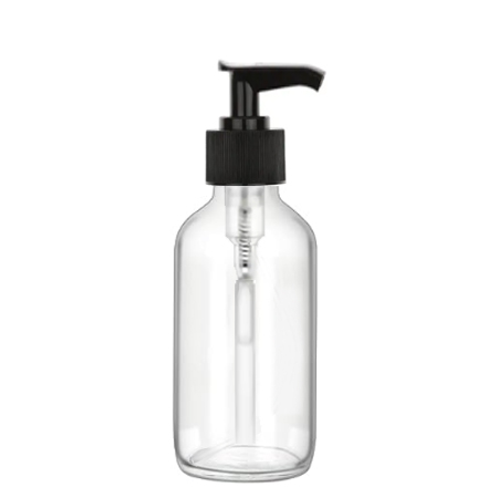 4 Oz Clear Glass Bottle With Black Lotion Pump
