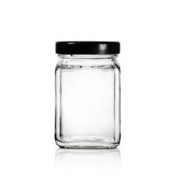 8 Oz Clear Glass Square Jar With Black Metal Lug Cap