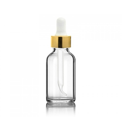 1 Oz Clear Glass Bottle With Gold & White Dropper