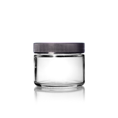 1 Oz Clear Glass Jar With Black Ribbed Cap