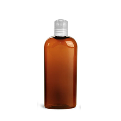 4 Oz Amber PET Oval Bottle With White Lock Top