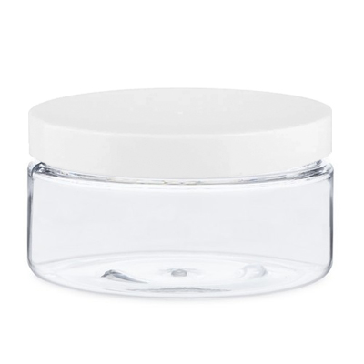 8 Oz Clear Pet Heavy Wall Jar With White Cap