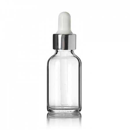1 Oz Clear Glass Bottle With Silver & White Dropper